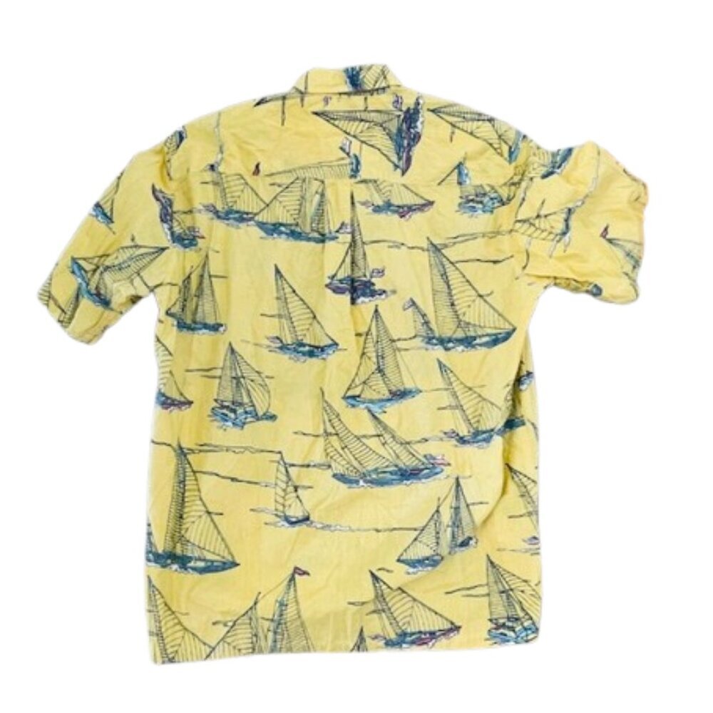 Vintage Cooke Street Honolulu Yellow Sailboat Print Aloha Shirt Cotton Large - Picture 4 of 4